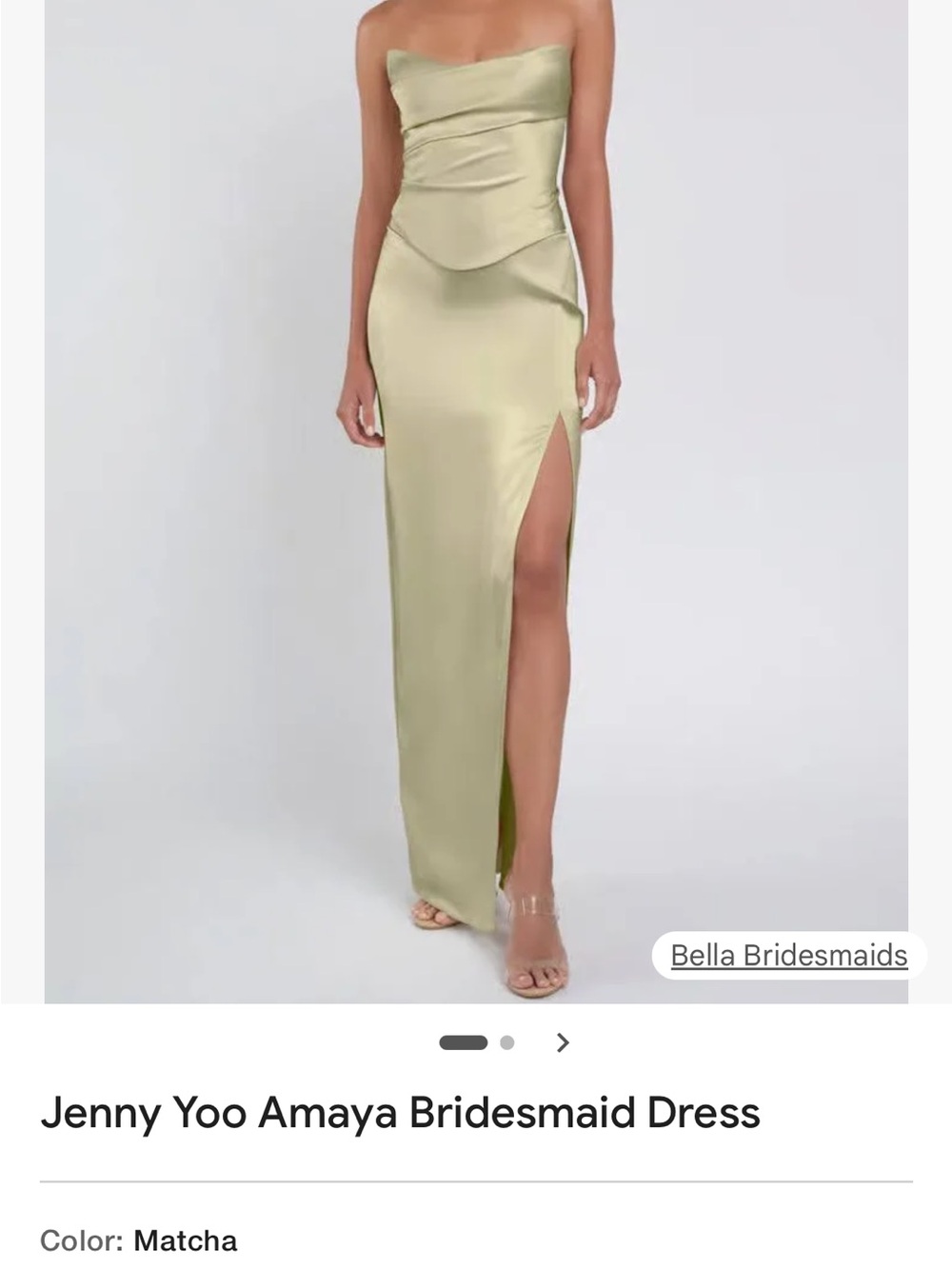 Jenny Yoo Strapless Satin Gown in Matcha Green